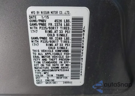 2015 Nissan Rogue Select S from USA, damaged, VIN JN8AS5MV8FW753044